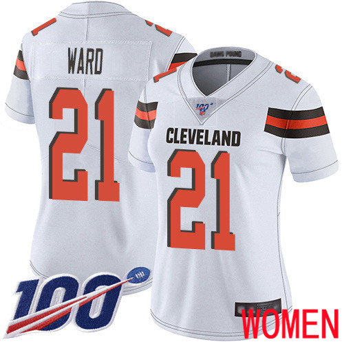 Cleveland Browns Denzel Ward Women White Limited Jersey 21 NFL Football Road 100th Season Vapor Untouchable